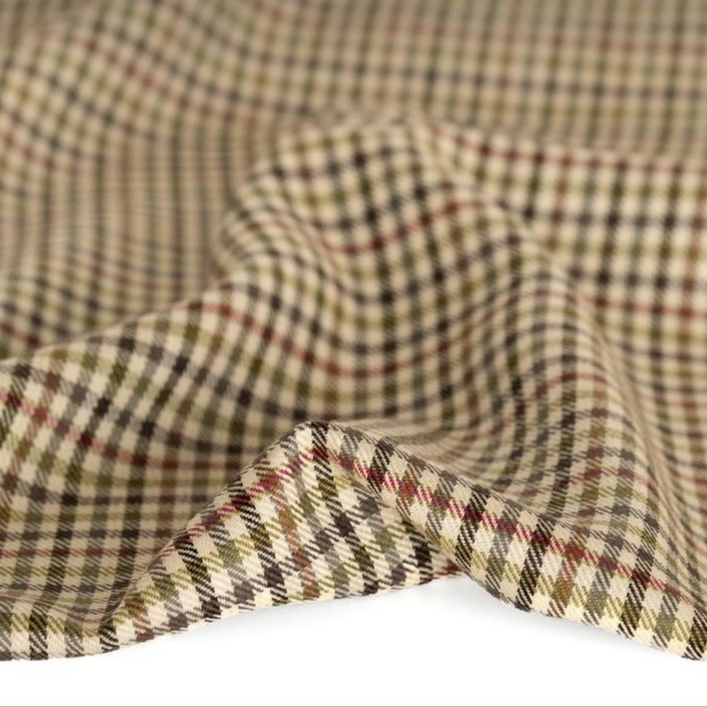 Check Wool Fabric in Beige, Green, and Red - 1.5m - Blackbird Fabrics